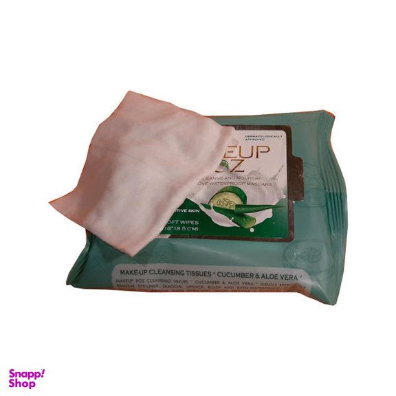 دستمال مرطوب میک آپ رز (Makeup Roz) مدل آلویه‌ورا و خیار بسته 25 عددی