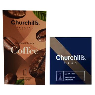 کاندم مدل Coffee بسته 12 عددی چرچیلز (Churchill's) به همراه کاندوم مدل Ultra Lubricant بسته 3 عددی
