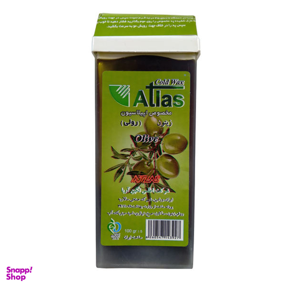 موم موبر اطلس (Atlas) مدل Olive حجم 100 میلی‌لیتر به همراه پد اپیلاسیون بسته 10 عددی