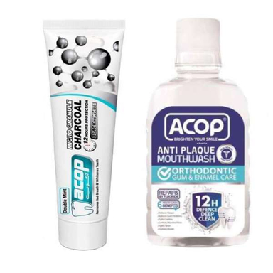 دهان شویه آکوپ (Acop) مدل Anti Plaque حجم 300 میلی‌ لیتر و خمیر دندان آکوپ مدل Double Mint حجم 90 میلی‌ لیتر