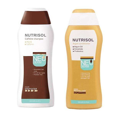 شامپو ضد ریزش مو نیودرم (Neuderm) مدل NUTRISOL حجم 300 میلی‌ لیتر به همراه نرم کننده