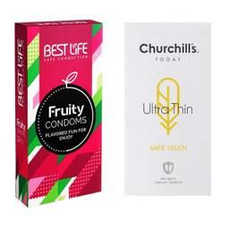 کاندوم چرچیلز (Churchill's) مدل Safe Touch بسته 12 عددی به همراه کاندوم بست لایف (Best life) مدل Fruity بسته 12 عددی