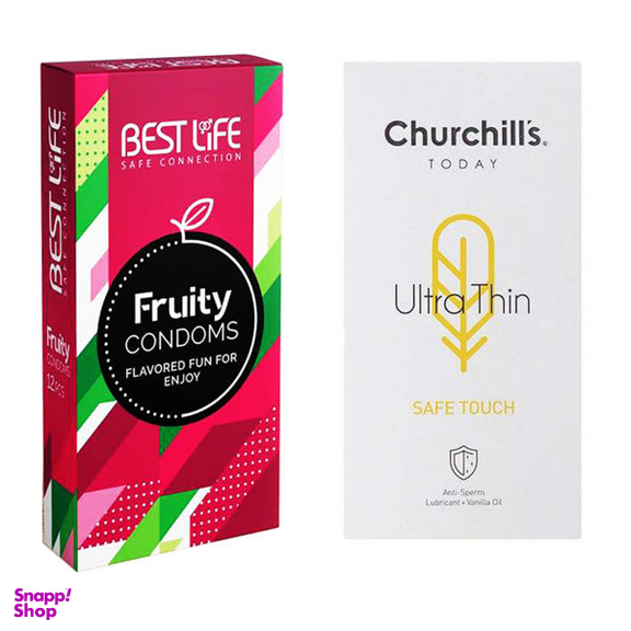 کاندوم چرچیلز (Churchill's) مدل Safe Touch بسته 12 عددی به همراه کاندوم بست لایف (Best life) مدل Fruity بسته 12 عددی