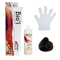 کیت رنگ مو بیول (Biol) سری Professional شماره 6.1 رنگ بلوند دودی تیره حجم 100 میلی‌ لیتر + اکسیدان نه درصدی