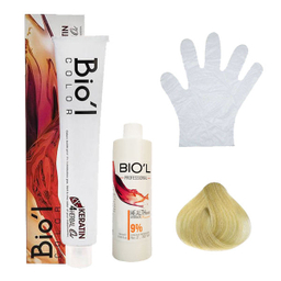 کیت رنگ مو بیول (Biol) سری Professional شماره 10.7 رنگ بلوند زیتونی پلاتینه حجم 100 میلی‌ لیتر + اکسیدان نه درصدی