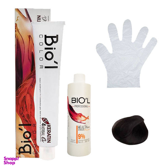 کیت رنگ مو بیول (Biol) سری Professional شماره 3.0 رنگ قهوه‌ای تیره حجم 100 میلی‌ لیتر + اکسیدان نه درصد