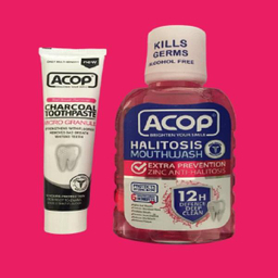 دهان شویه آکوپ (Acop) مدل Halitosis حجم 300 میلی‌ لیتر + خمیر دندان آکوپ مدل Charcoal حجم 90 میلی‌ لیتر
