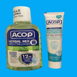 دهان شویه آکوپ (Acop) مدل Herbal Mix بدون الکل حجم 300 میلی‌ لیتر + خمیر دندان آکوپ مدل Whitening حجم 90 میلی‌ لیتر
