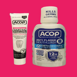 دهان شویه آکوپ (Acop) مدل Anti Plaque حجم 300 میلی و خمیر دندان آکوپ مدل Charcoal حجم 90 میلی‌ لیتر