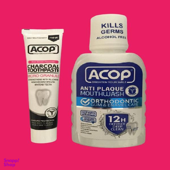 دهان شویه آکوپ (Acop) مدل Anti Plaque حجم 300 میلی و خمیر دندان آکوپ مدل Charcoal حجم 90 میلی‌ لیتر
