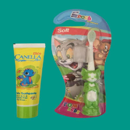 خمیر دندان مدل Banana حجم 60 میلی‌لیتر کنلامکس (Canella Max) به همراه مسواک ایپوچ مدل Tom Kids 02 با برس نرم