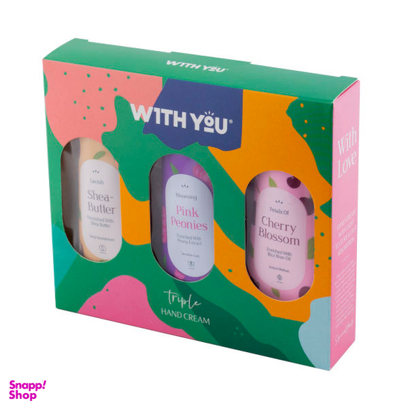 کرم مرطوب کننده ویت یو (with you) مدل Cherry و SheaButter و PinkPeonies حجم 50 میلی‌لیتر بسته 3 عددی