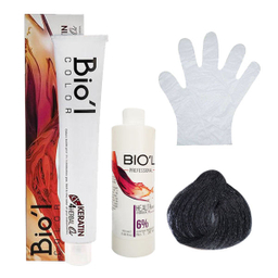 کیت رنگ مو بیول (Biol) سری Professional شماره 1.1 رنگ مشکی پر کلاغی حجم 100 میلی‌ لیتر + اکسیدان شش درصدی