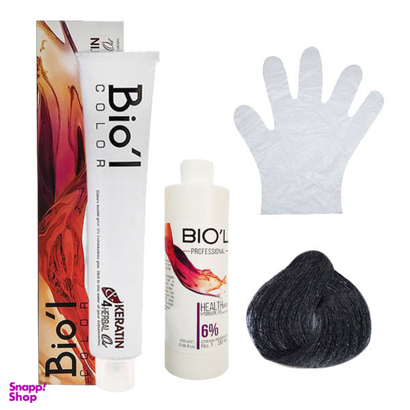 کیت رنگ مو بیول (Biol) سری Professional شماره 1.1 رنگ مشکی پر کلاغی حجم 100 میلی‌ لیتر + اکسیدان شش درصدی