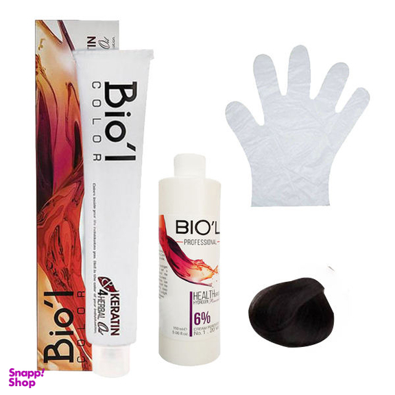 کیت رنگ مو بیول (Biol) سری Professional شماره 2.0 رنگ قهوه‌ای سوخته حجم 100 میلی‌ لیتر + اکسیدان شش درصد