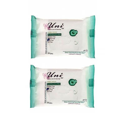 دستمال مرطوب یونی لد (Uni Led) سری Herbal Origin مدل Dry & Sensitive Skin بسته 20 عددی مجموعه 2 عددی