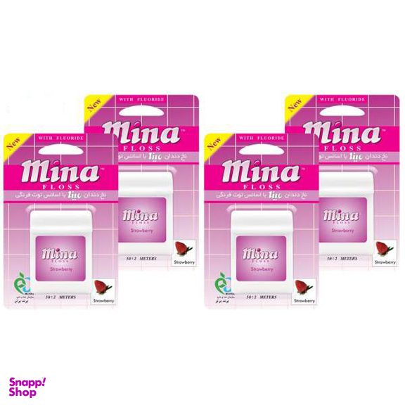 نخ دندان مینا (Mina) مدل Strawberry طول 50 متر بسته 4 عددی