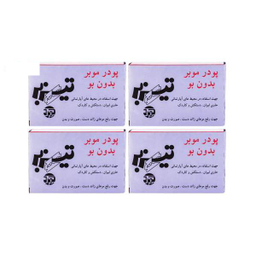 پودر موبر بدون بو تیزبر (Tizbar) حجم 70 گرم همراه با لیوان دستکش کاردک بسته 4 عددی