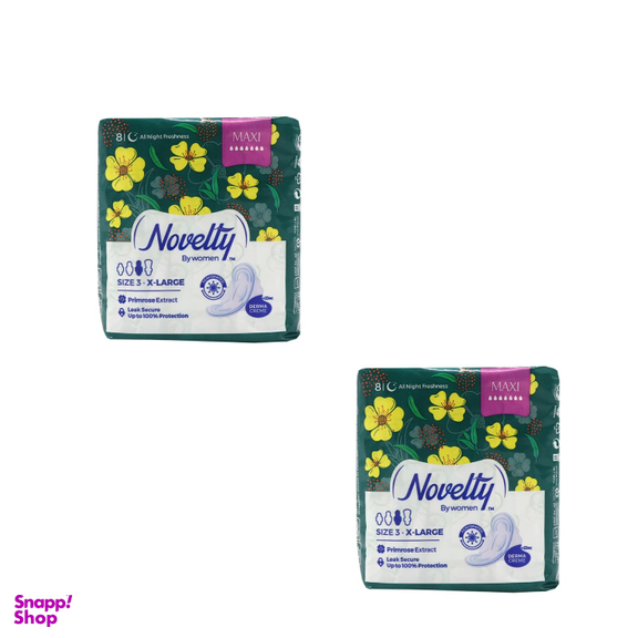 نوار بهداشتی کتانی ناولتی (Novelty) مدل Maxi بالدار ضخیم سایز خیلی بزرگ بسته 8 عددی مجموعه 2 عددی