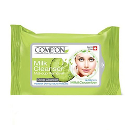 پک دستمال مرطوب کامان (Comeon) مدل Milk Cleanser بسته 20 عددی به همراه دستمال پاک‌ کننده آرایش چشم بسته 10 عددی