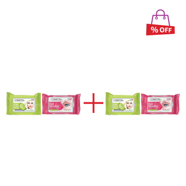 پک دستمال مرطوب کامان (Comeon) مدل Milk Cleanser بسته 20 عددی+ دستمال پاک‌ کننده آرایش چشم بسته 10 عددی مجموعه 2 عددی