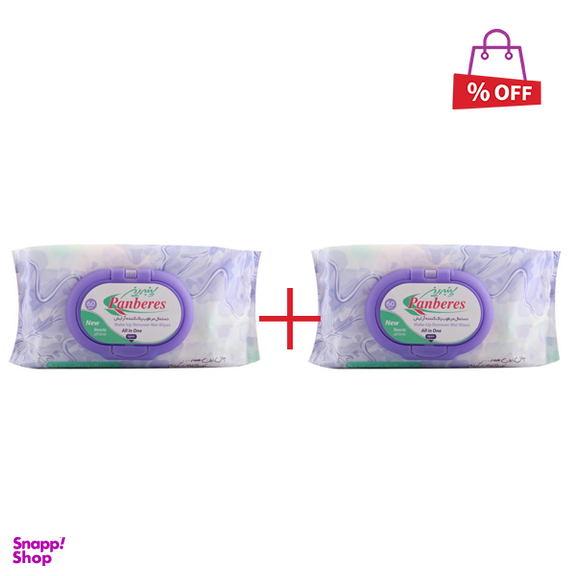 دستمال مرطوب پاک کننده آرایش پنبه ریز (Panberes) بسته 60 عددی مجموعه 2 عددی