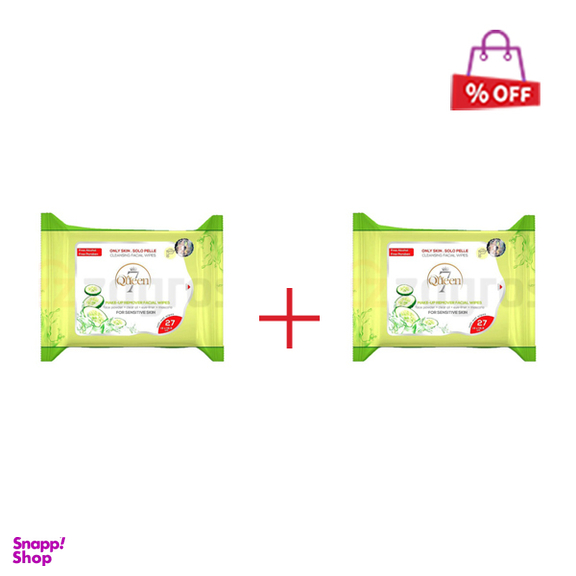 دستمال مرطوب پاک کننده آرایش سون کویین (7Queen) حاوی عصاره خیار مناسب پوست حساس بسته 27 عددی مجموعه 2 عددی