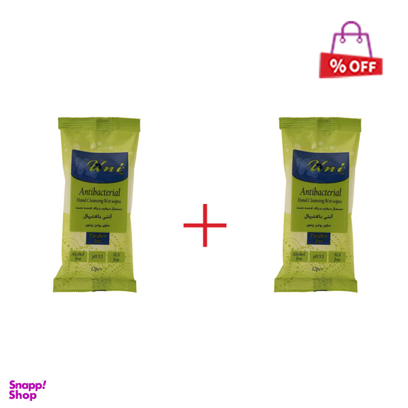 دستمال مرطوب دست یونی لد (Uni Led) مدل Antibacterial بسته 12 عددی مجموعه 2 عددی
