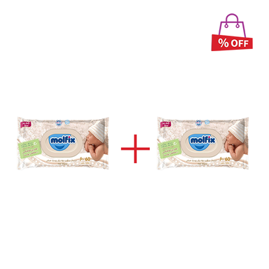 دستمال مرطوب کودک مولفیکس (Molfix) مناسب پوست حساس بسته 60 عددی مجموعه 2 عددی