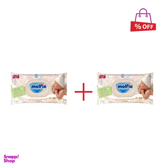 دستمال مرطوب کودک مولفیکس (Molfix) مناسب پوست حساس بسته 60 عددی مجموعه 2 عددی
