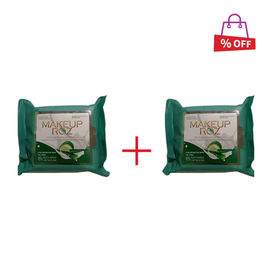 دستمال مرطوب میک آپ رز (Makeup Roz) مدل آلویه‌ورا و خیار بسته 25 عددی مجموعه 2 عددی