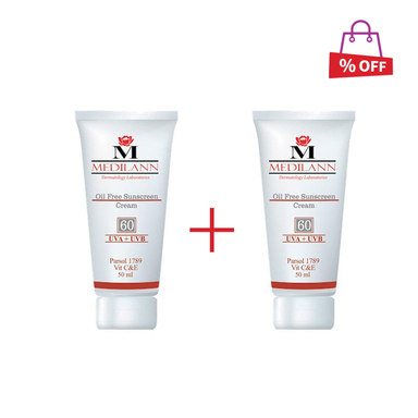کرم ضد آفتاب رنگی مدیلن (Medilan) مناسب پوست چرب با SPF60 حجم 50 میلی‌‌ لیتر مجموعه 2 عددی