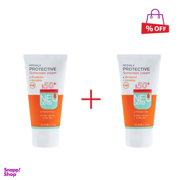 کرم ضد آفتاب نیودرم (Neuderm) مدل Highly Protective Invisible SPF50 حجم 50 میلی‌‌لیتر مجموعه 2 عددی
