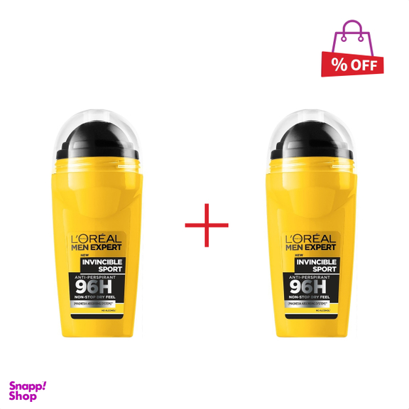 مام رول ضد تعریق لورآل (Loreal) مدل 96 ساعته Invincible Sport حجم 50 میلیلیتر مجموعه 2 عددی
