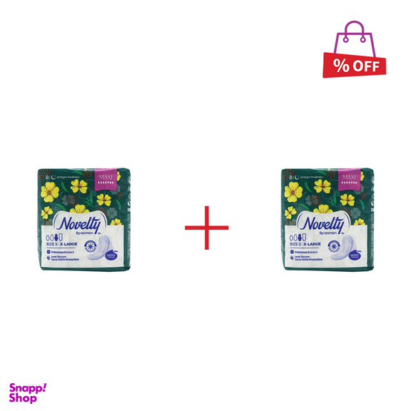 نوار بهداشتی کتانی ناولتی (Novelty) مدل Maxi بالدار ضخیم سایز خیلی بزرگ بسته 8 عددی مجموعه 2 عددی