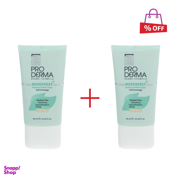 کرم پوشاننده رنگی پرودرما (Proderma) مدل Roseavest رنگ Light Beige حجم 40 میلی‌لیتر مجموعه 2 عددی