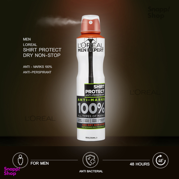 اسپری ضد تعریق مردانه لورآل (Loreal) سری Men Expert مدل Shirt Protect Dry Non-Stop حجم 250 میلیلیتر