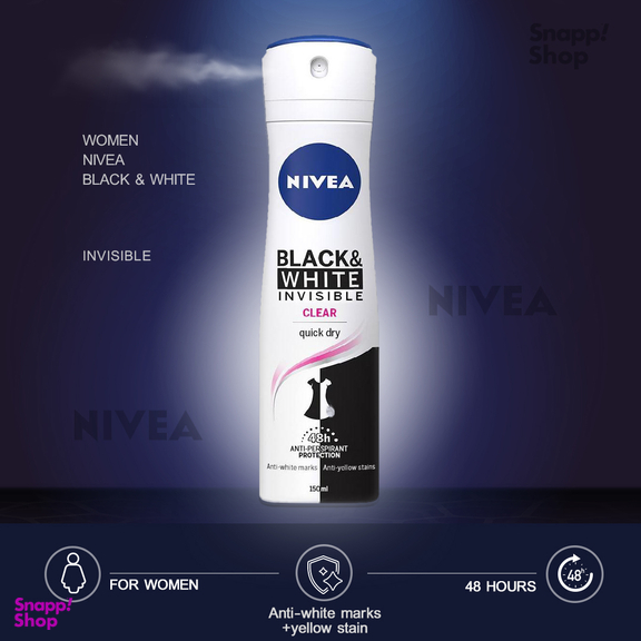 اسپری ضد تعریق زنانه نیوآ (Nivea) مدل Black & White Invisible Clear حجم 150 میلی‌ لیتر
