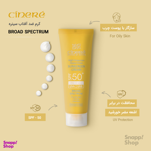 کرم ضد آفتاب سینره مدل Oil Skin با SPF50 حجم 50 میلی‌‌ لیتر
