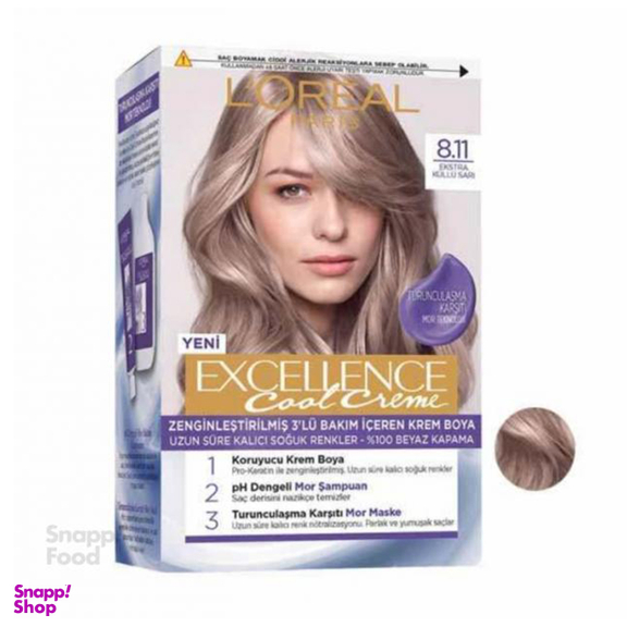 کیت رنگ مو لورآل (L'oreal) مدل Excellence شماره 8.11 حجم 48 میلی لیتر