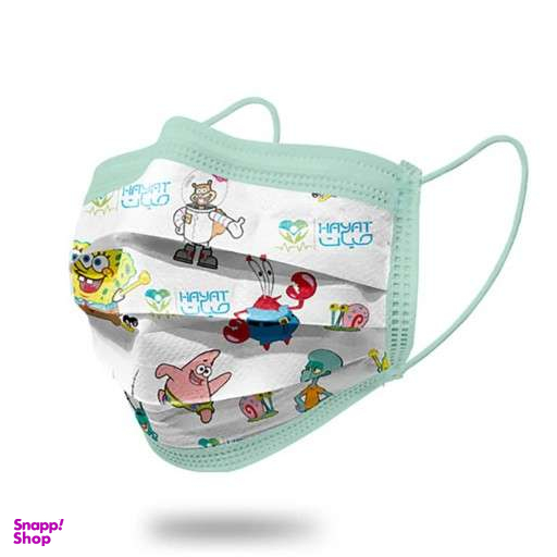 ماسک کودک3 لایه حیات طرح باب اسفنجی بسته‌های 30عددی مجموعه 2 عددی