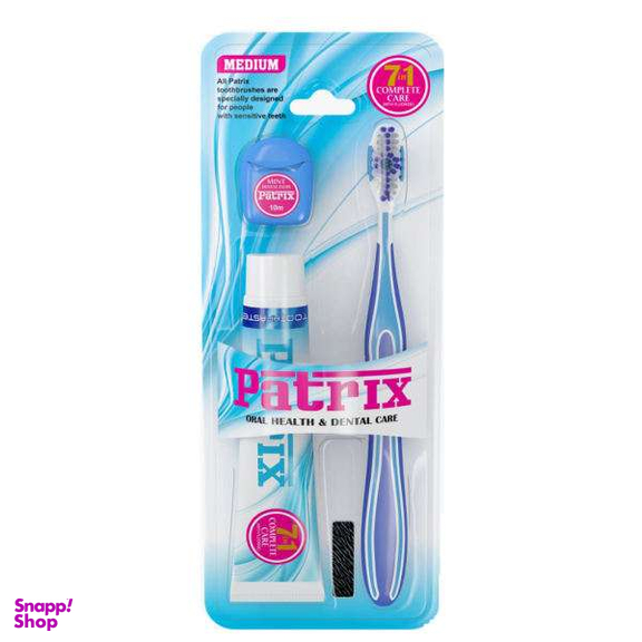 مسواک پاتریکس (Patrix) مدل Powerful Whitening با برس متوسط به همراه نخ دندان با طول 10 متر