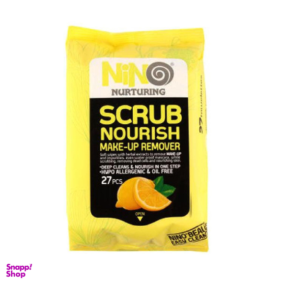 دستمال مرطوب پاک کننده آرایش نینو (Nino) مدل Scrub Nourish بسته 27 عددی