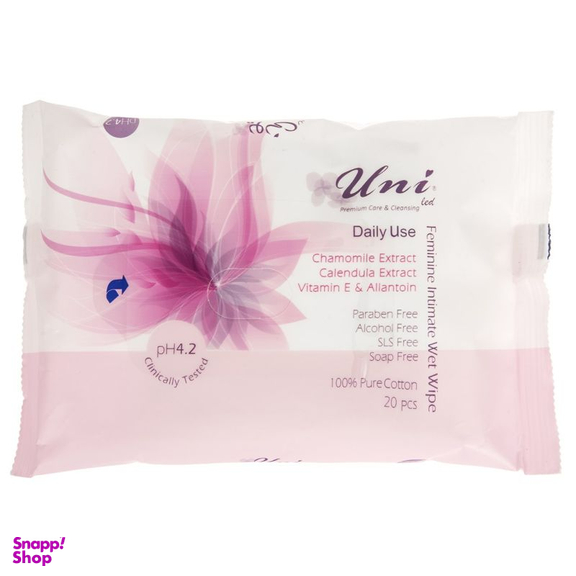 دستمال مرطوب بانوان یونی لد (Uni Led) مدل Feminine Intimate بسته 20 عددی