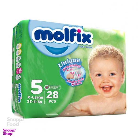 پوشک بچه مولفیکس (Molfix) مدل Unique سایز 5 بسته 28 عددی
