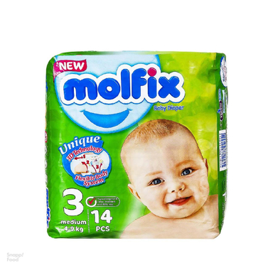 پوشک نوزادی سه بعدی مولفیکس (Molfix) سایز 3 بسته 14 عددی