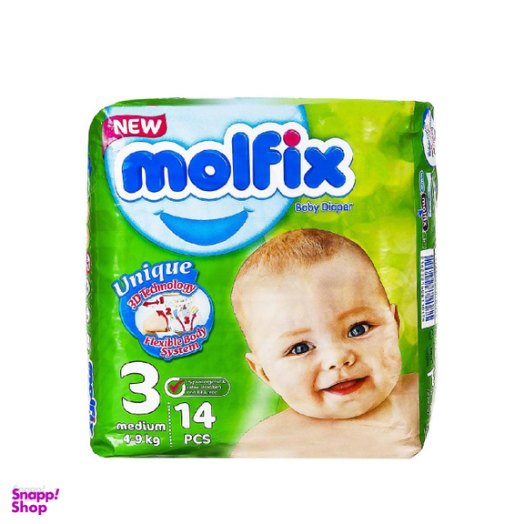 پوشک نوزادی سه بعدی مولفیکس (Molfix) سایز 3 بسته 14 عددی