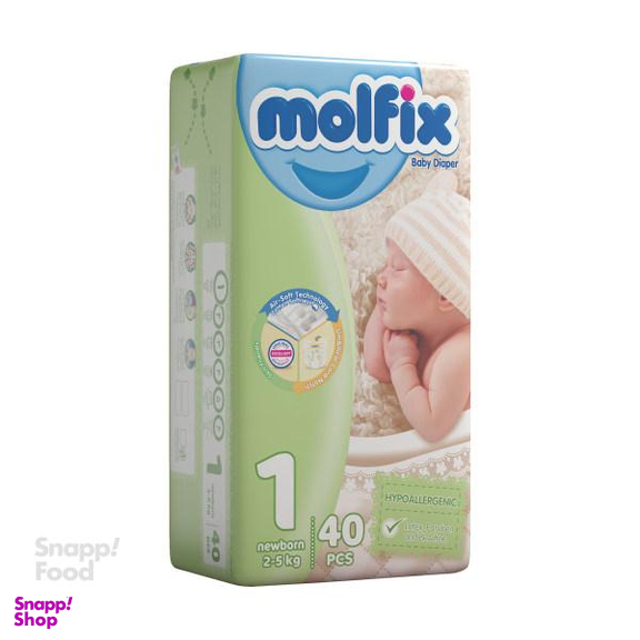 پوشک نوزادی دوبل مولفیکس (Molfix) مدل سه بعدی سایز 1 بسته 40 عددی