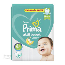 پوشک پریما پمپرز (Prima Pampers) مدل Aktif Bebek سایز 4+ بسته 34 عددی