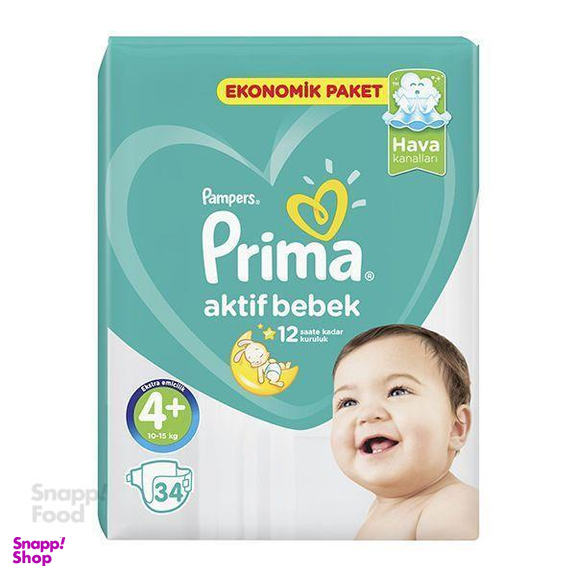 پوشک پریما پمپرز (Prima Pampers) مدل Aktif Bebek سایز 4+ بسته 34 عددی